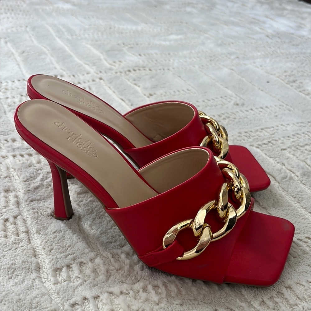 Red Chain Mule Heels - Picture 2 of 4
